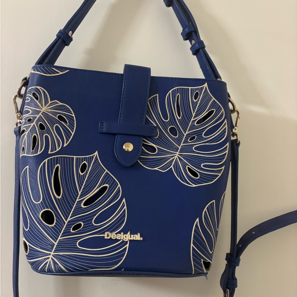 Desigual Navy Blue Monstera Print Bag